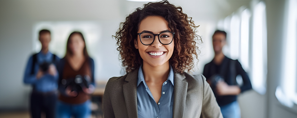 Leader standing in front of others