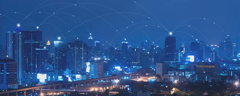 Cityscape showing connected locations