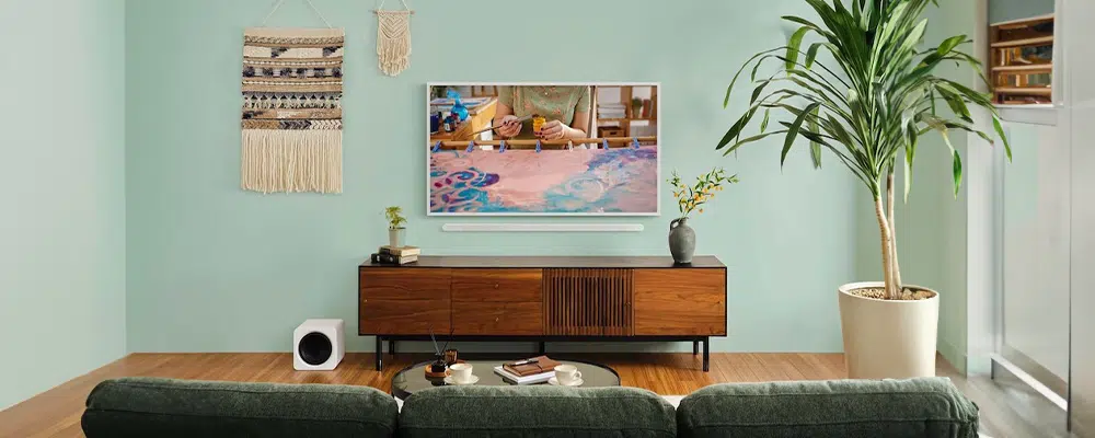 Samsung Frame TV displayed in a living room