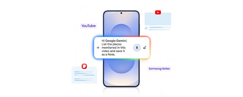 S25 Phone showcasing Gemini Press, Talk, Done.