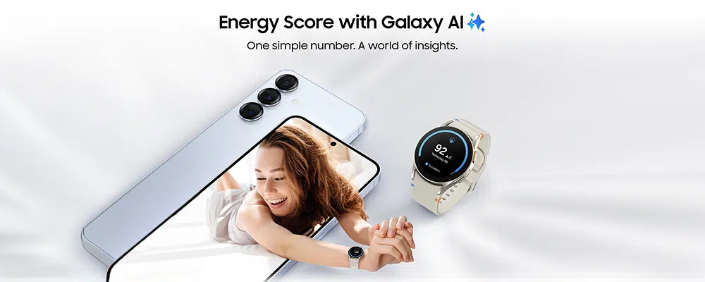 Samsung Phone on a bed showcasing AI feature that tracks health