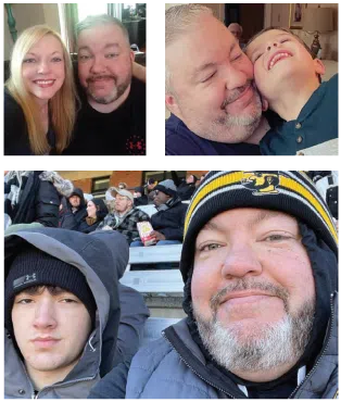 A collage of pictures of Jamie Hall with his family