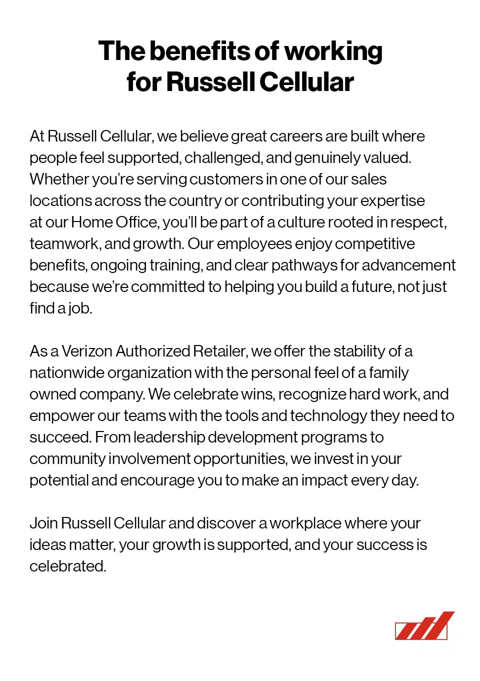 Benefits of working for RC